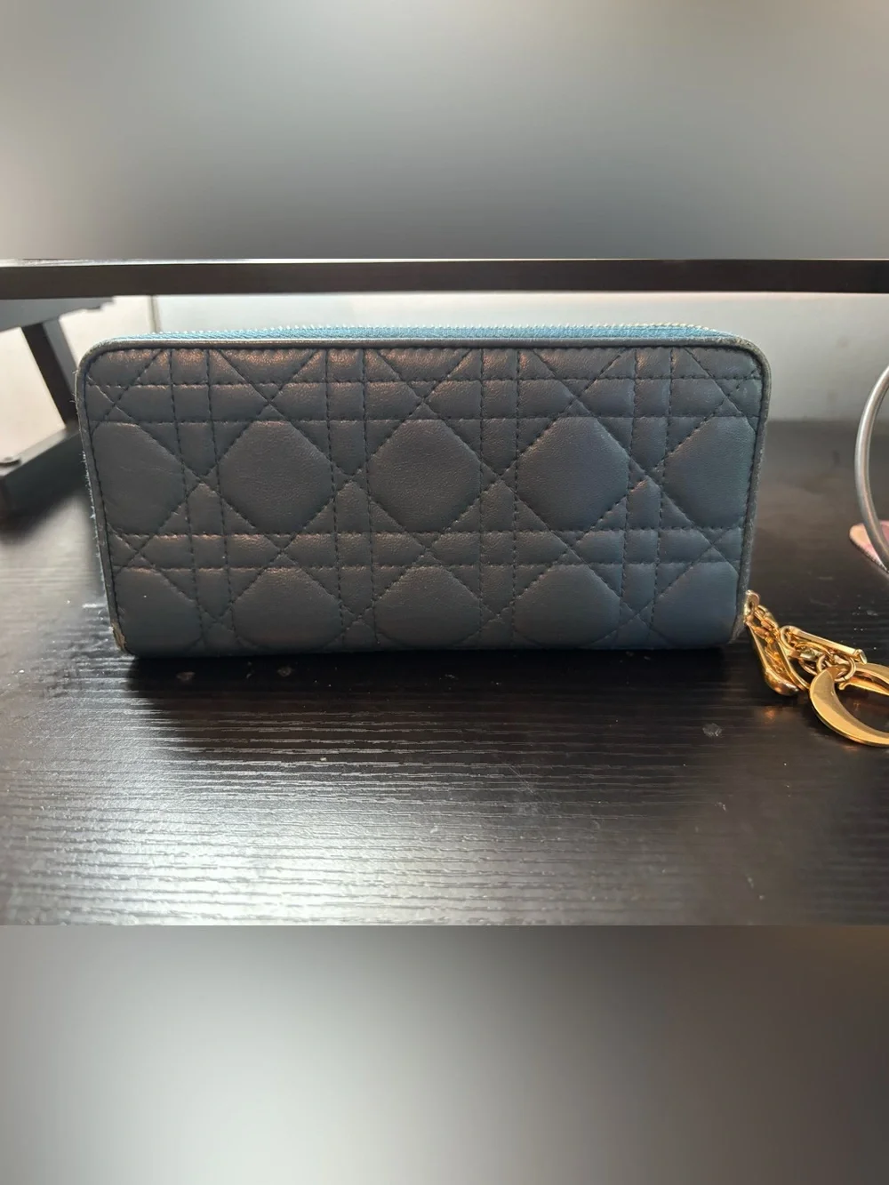 Authentic Christian Dior Lady Dior Voyageur Wallet Cloud Blue/Celeste Cannage
